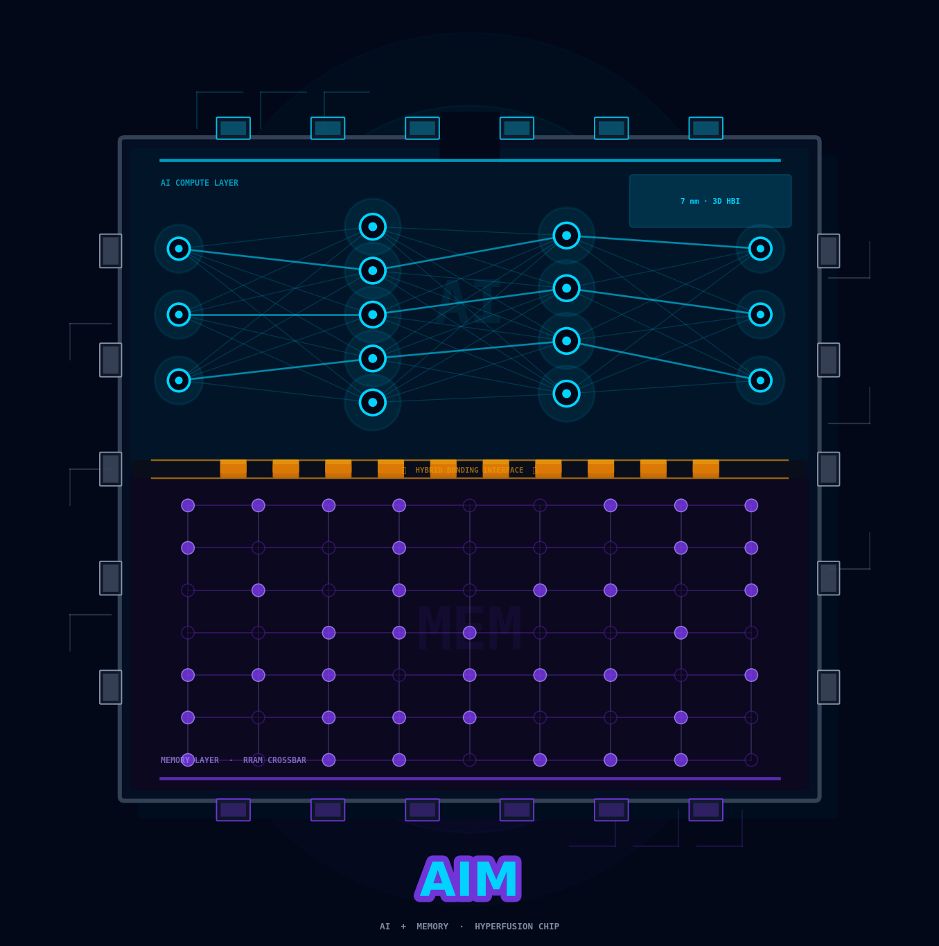 AIM HyperFusion Chip — AI + Memory sandwiched semiconductor logo